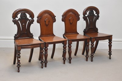 Lot 251 - Two pairs of Victorian carved mahogany hall...