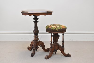 Lot 207 - A Victorian carved walnut adjustable stool...
