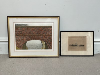 Lot 1045 - DEREK WILLIAMSON; etching, ‘Canal Bridge’,...