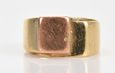 Lot 429 - A 9ct yellow and rose gold double block signet...