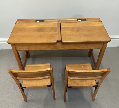 Lot 1289 - A vintage twin school desk, height 64cm, width...