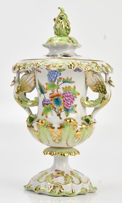 Lot 1314 - HEREND; a hand painted pedestal potpourri and...