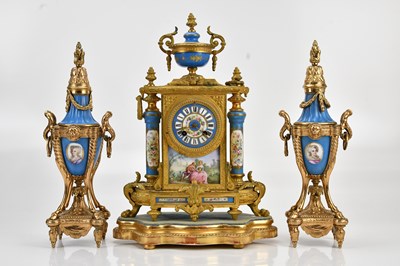 Lot 1366 - A good 19th century ormolu and porcelain three...
