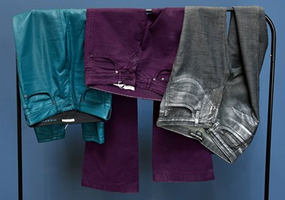 Lot 770 - BURBERRY; a pair of coated faux leather jade...