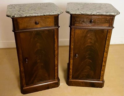 Lot 798 - A pair of marbled top mahogany bedside tables...