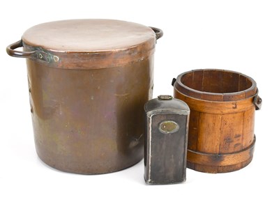 Lot 2135 - A copper twin handled lidded circular bucket,...