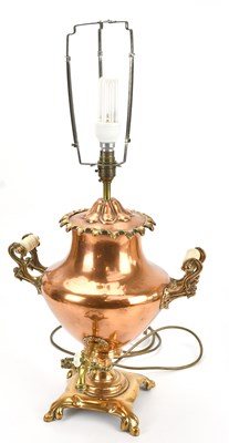 Lot 2250 - A twin handled copper tea urn converted to a...