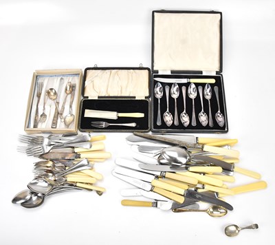 Lot 41 - A collection of cased and loose plated cutlery.