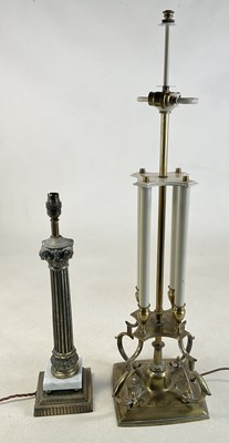 Lot 761 - STIFFEL; a brass table lamp with four cream...