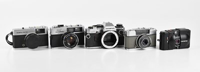 Lot 112 - OLYMPUS; five cameras comprising an XA, an EES-...