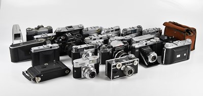 Lot 105 - A collection of film cameras, to include a...