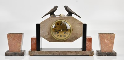 Lot 1378 - An Art Deco marble mantel clock, decorated...