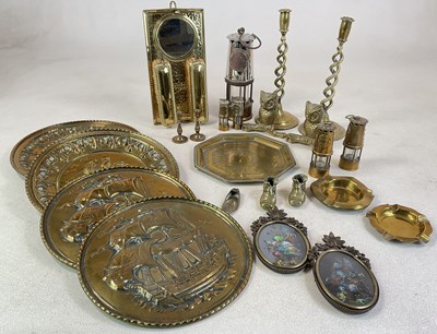 Lot 751 - A collection of brass items including safety...
