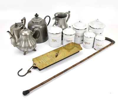 Lot 2126 - A collection of six French enamel storage jars...