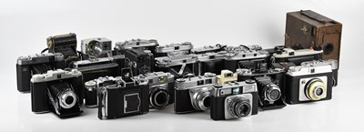 Lot 123 - A collection of film cameras, to include an...
