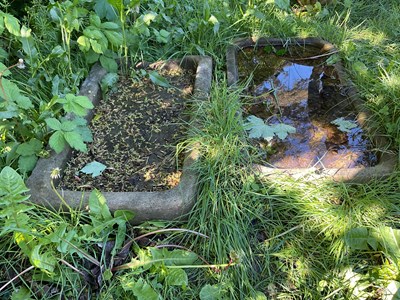 Lot 2157 - Two reconstituted stone shallow garden sinks,...