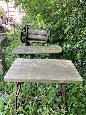 Lot 2160 - A cast iron mangle, height 117cm, with two...