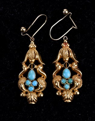 Lot 188 - A pair of Victorian yellow metal and turquoise...