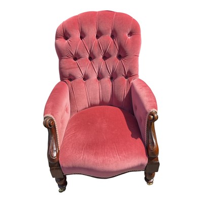 Lot 1324 - A Victorian mahogany pink button upholstered...