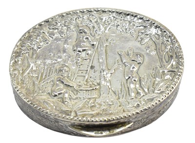 Lot 1165 - A Continental hallmarked silver oval snuff box,...