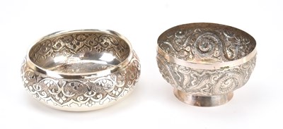 Lot 475 - A Chinese white metal footed bowl, decorated...