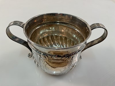 Lot 431 - A Queen Anne hallmarked silver twin handled...