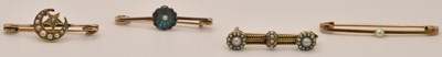 Lot 1386 - A 14ct yellow gold seed pearl and turquoise...