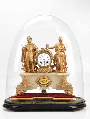 Lot 1371 - A c1900 French figural mantel clock, the gilt...