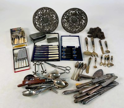 Lot 730 - A set of six silver plated coffee bean spoons,...