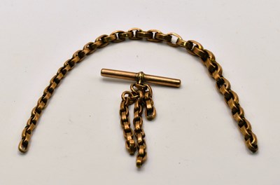 Lot 701 - A yellow metal Albert watch chain, with T bar...