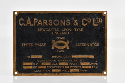 Lot 2020 - C A PARSONS & CO LTD; boiler plate, 'Newcastle...