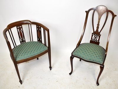 Lot 1615 - An Edwardian line inlaid mahogany tub chair