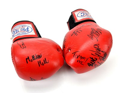 Lot 691 - A pair of autographed Pro-Tec boxing gloves,...
