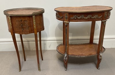 Lot 100 - Two reproduction French inlaid walnut side...