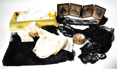 Lot 510 - Two pairs of daguerreotype portraits in jet...