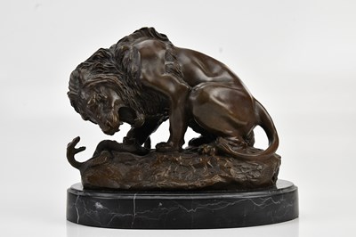 Lot 605 - AFTER ANTOINE-LOUIS BARYE; a bronze figure of...