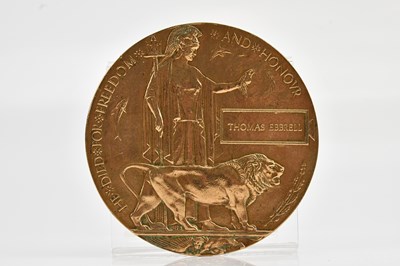 Lot 1191 - A World War I bronze memorial plaque awarded...