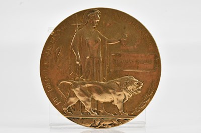 Lot 1192 - A World War I bronze memorial plaque awarded...