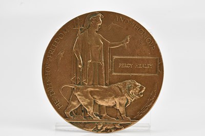 Lot 1196 - A World War I bronze memorial plaque awarded...