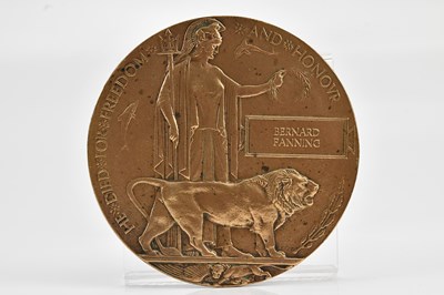 Lot 1197 - A World War I bronze memorial plaque awarded...