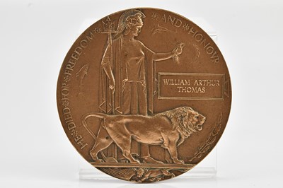 Lot 1198 - A World War I bronze memorial plaque awarded...