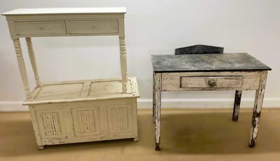 Lot 880 - A painted rectangular side table, height 72cm,...