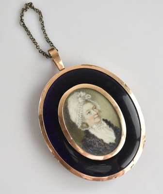 Lot 2000 - A 19th century yellow metal and blue enamel...