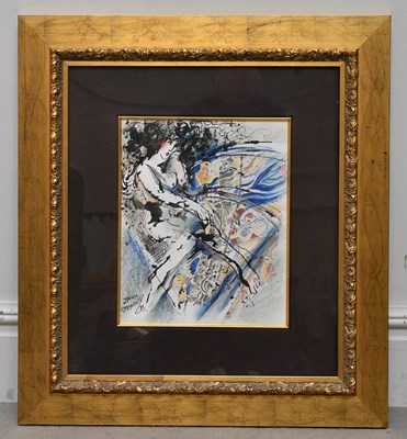 Lot 1048 - ZAMY STEYNOVITZ; watercolour and ink, seated...