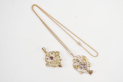 Lot 273 - An Edwardian 9ct yellow gold amethyst and seed...