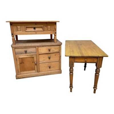 Lot 73 - A pine kitchen table, height 76cm, length...