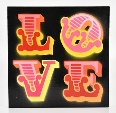 Lot 1000 - BEN EINE; spray paint on canvas, 'Love',...