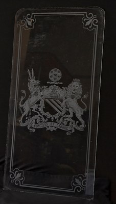 Lot 320 - A frosted glass panel, decorated with the...