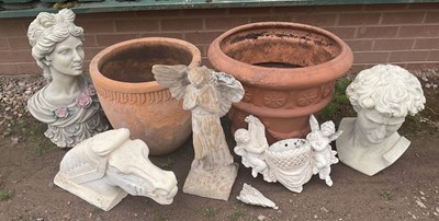 Lot 897 - Garden plant pots and ornaments, comprising...