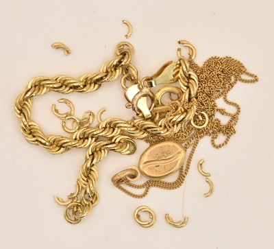 Lot 1190 - Various items of scrap gold, broken necklaces...